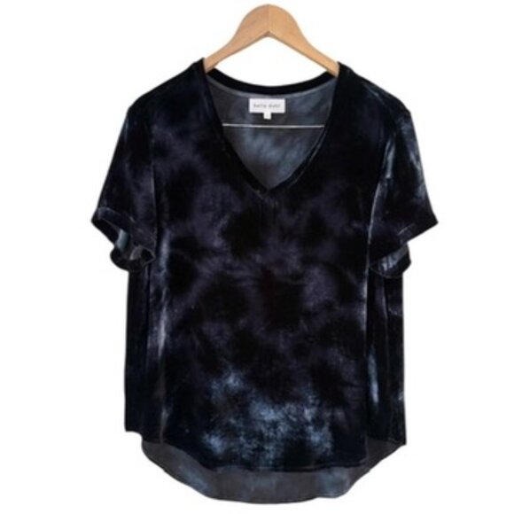 Bella Dahl Velvet Silk-Blend V- Neck Top In Black Crystal Size L Whimsigoth - Picture 2 of 9